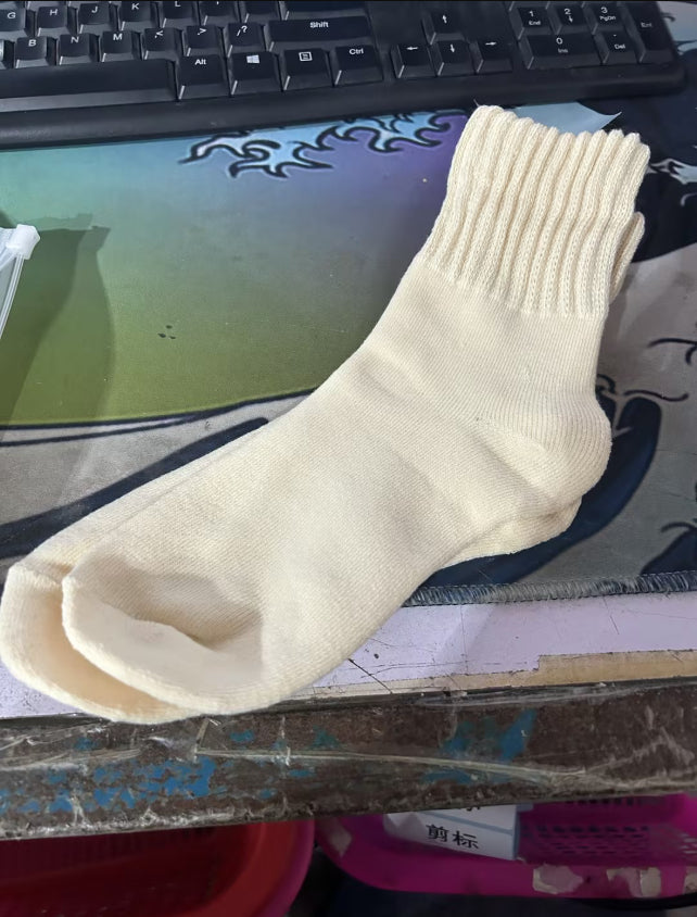 Thick ribbed knit crew socks in beige