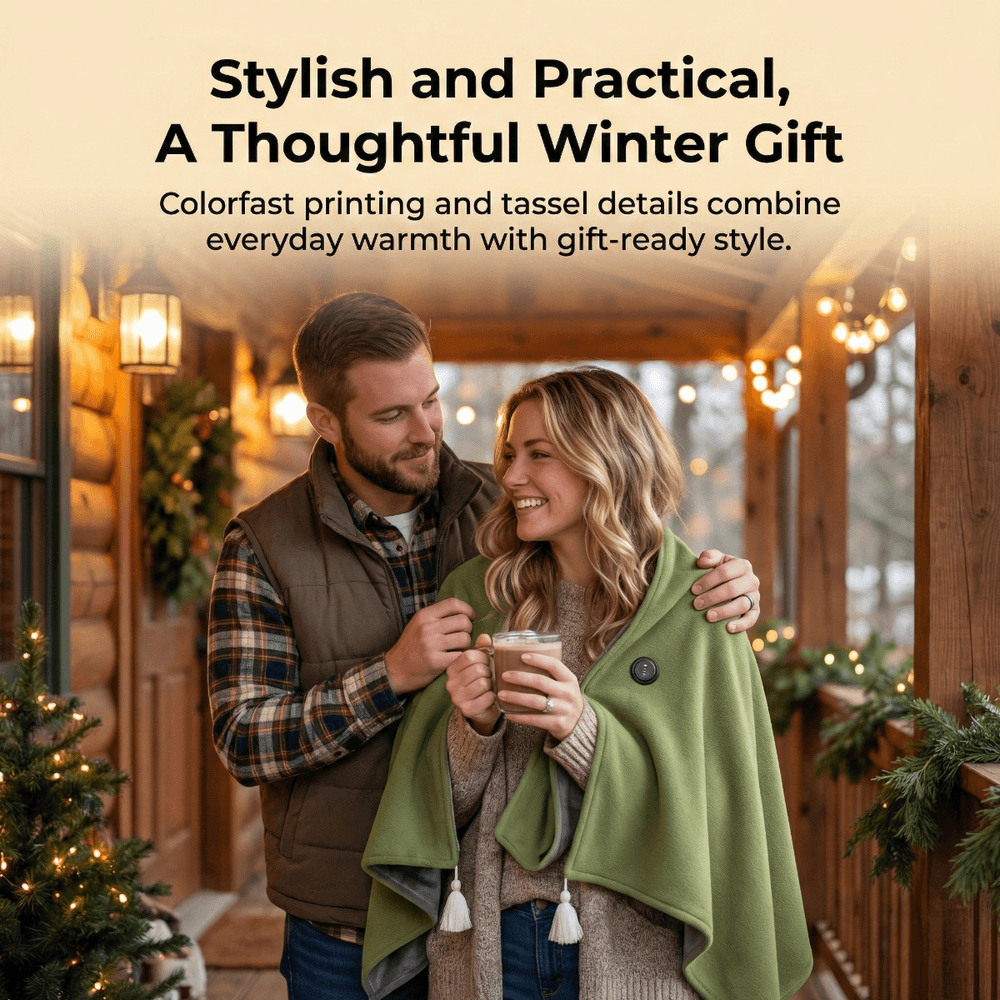 Heated Cotton Shawl Wrap with 8 Heat Zones and USB Power – Hendrano™