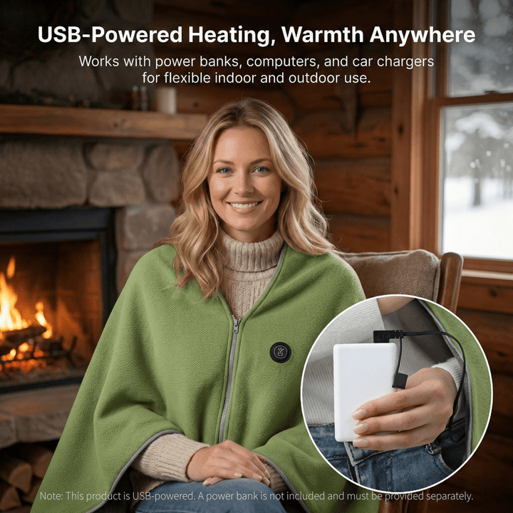 Heated Cotton Shawl Wrap with 8 Heat Zones and USB Power – Hendrano™