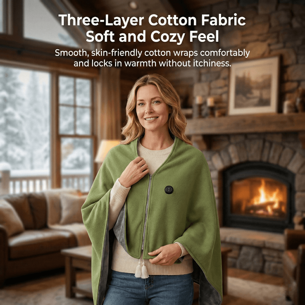 Heated Cotton Shawl Wrap with 8 Heat Zones and USB Power – Hendrano™
