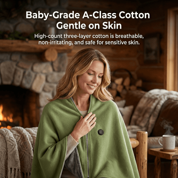 Heated Cotton Shawl Wrap with 8 Heat Zones and USB Power – Hendrano™