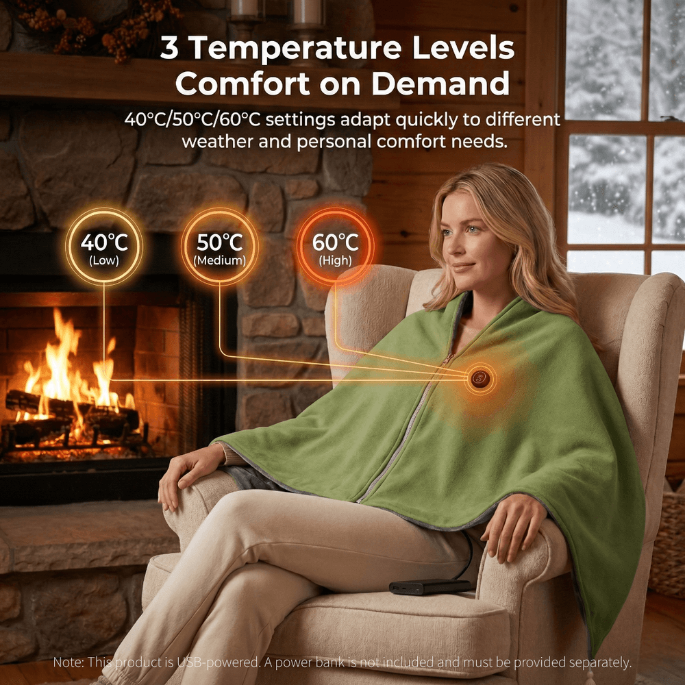 Heated Cotton Shawl Wrap with 8 Heat Zones and USB Power – Hendrano™