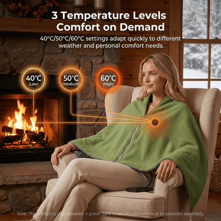 Heated Cotton Shawl Wrap with 8 Heat Zones and USB Power – Hendrano™