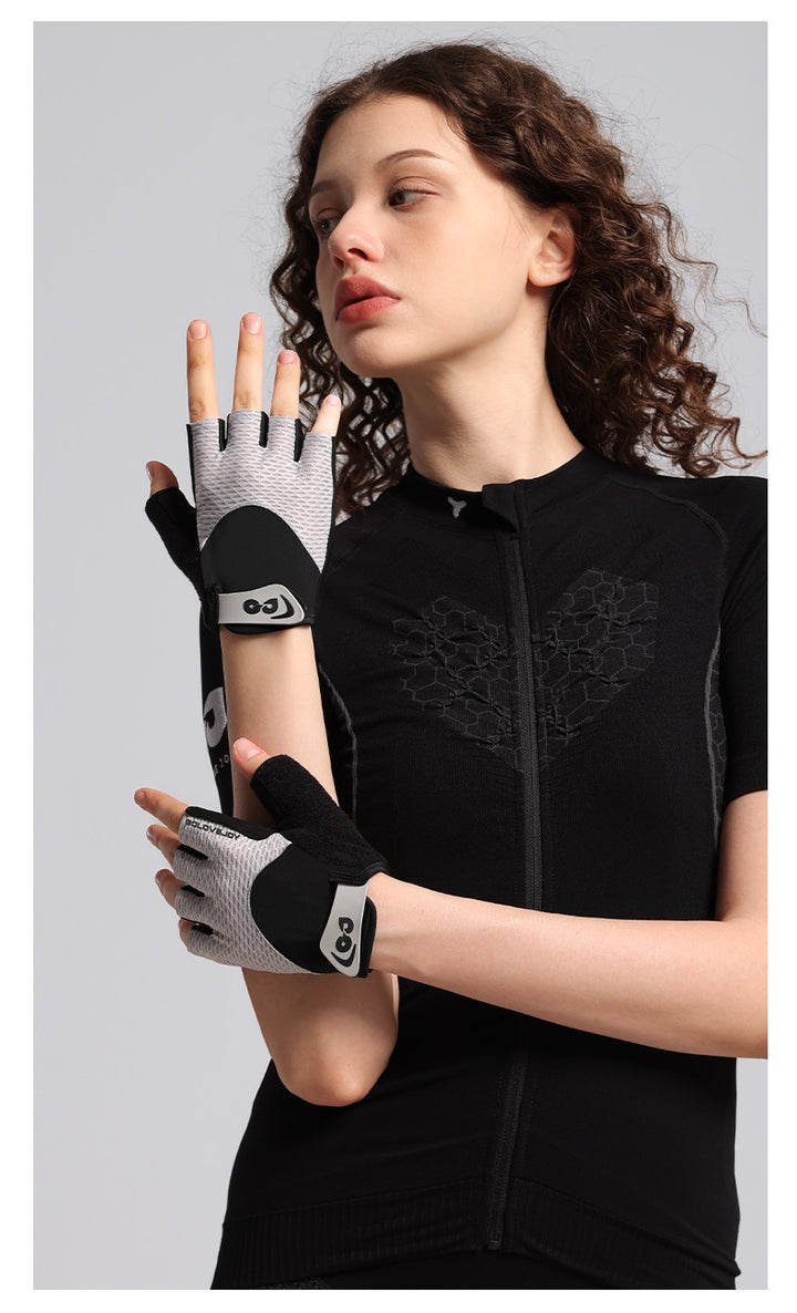 Black half-finger cycling gloves with padded palm