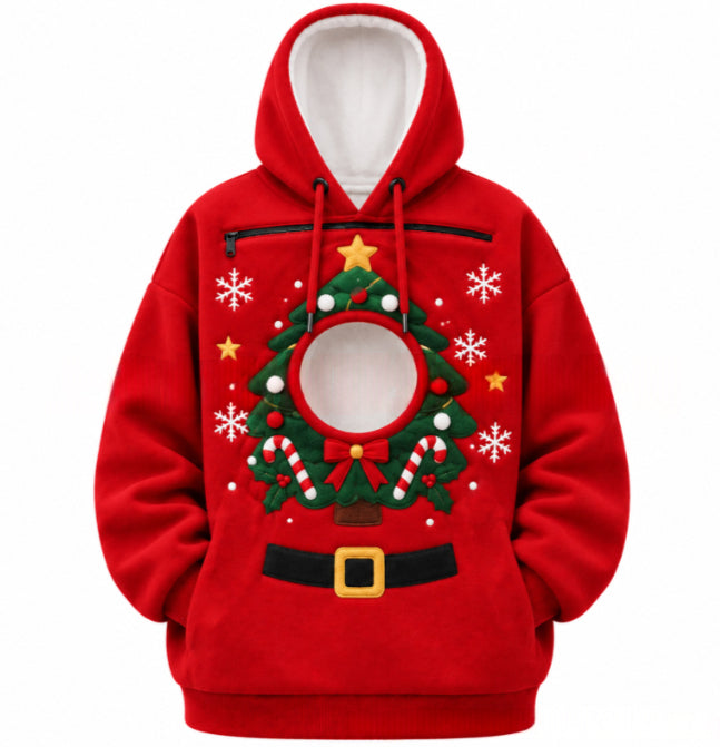Hoodie with a cat peeking out of the pocket