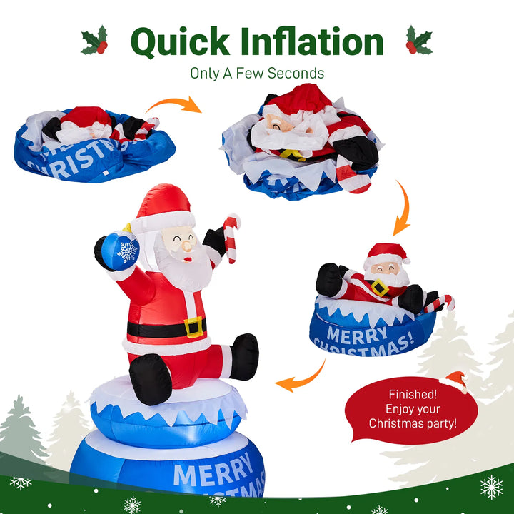 Inflatable lighted Santa on a rotating Merry Christmas base