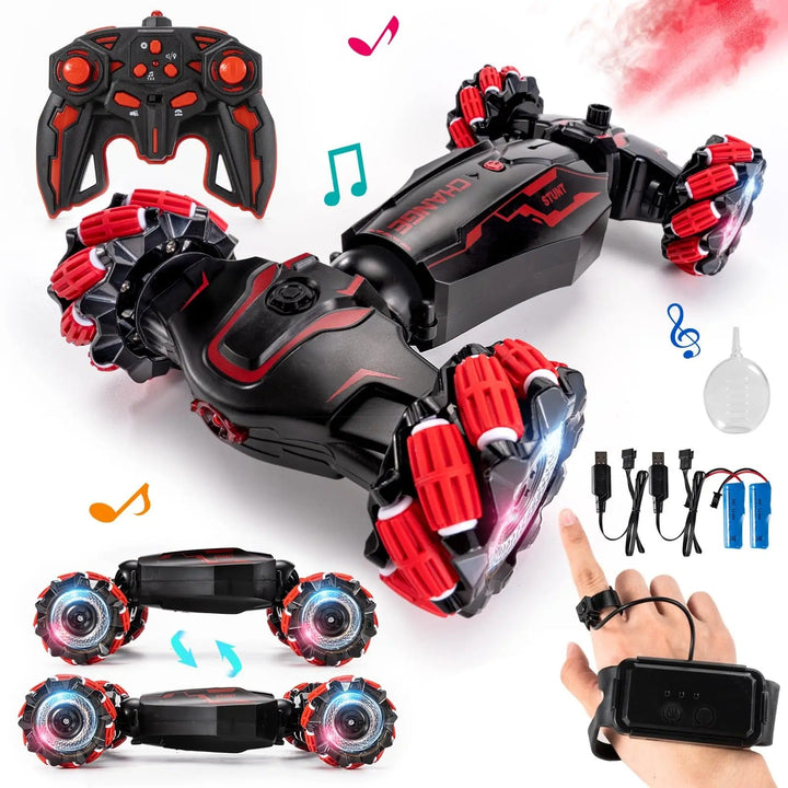 Hand Gesture RC Stunt Car with 4WD, 360° Spins and LED Lights