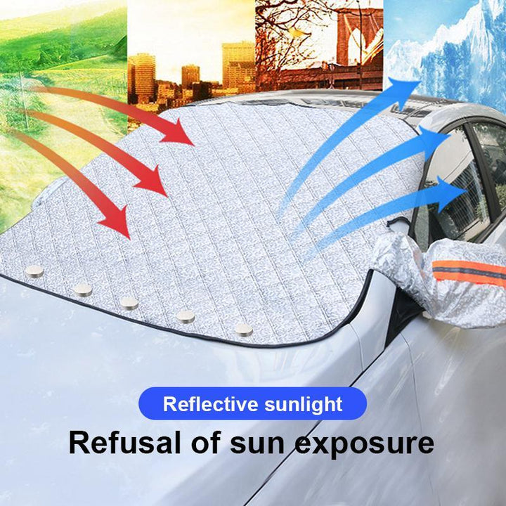 Magnetic 4-Season Windshield Cover with Reflective Mirror Covers