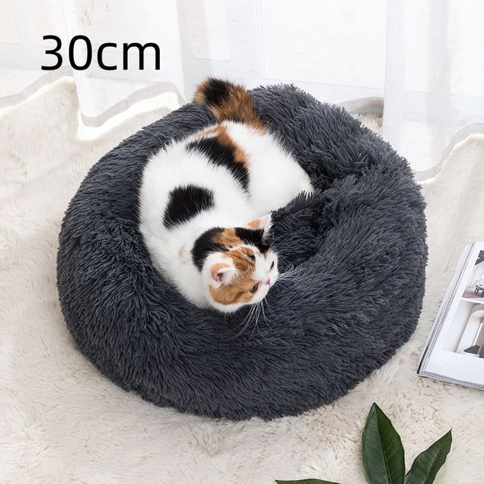 Hendrano Round Plush Cat Bed – Warm Donut Bed in Sizes from 30 to 100 cm