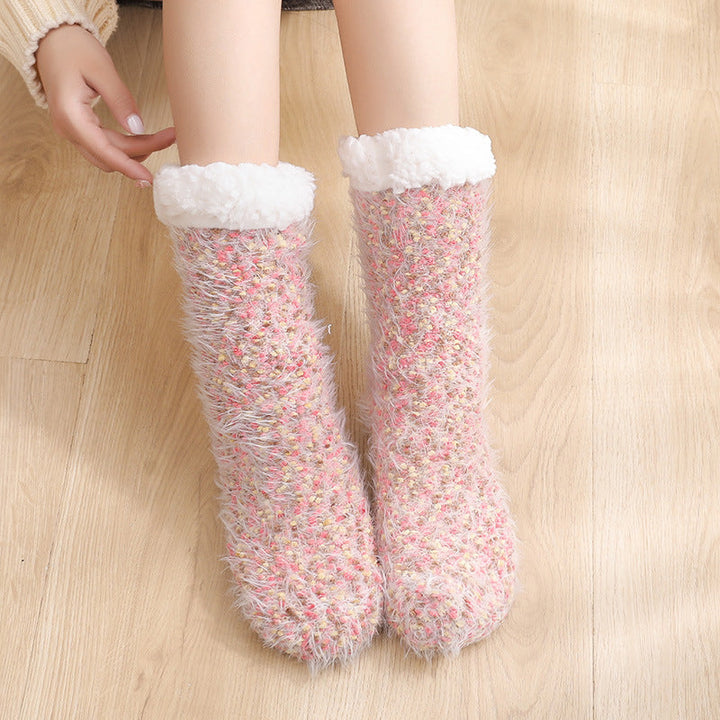 Sherpa-Lined Slipper Socks with Non-Slip Silicone Grippers
