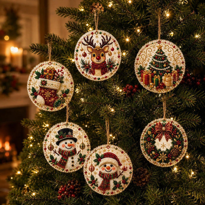 Hendrano DIY Diamond Painting Wooden Christmas Ornaments, Set of 6