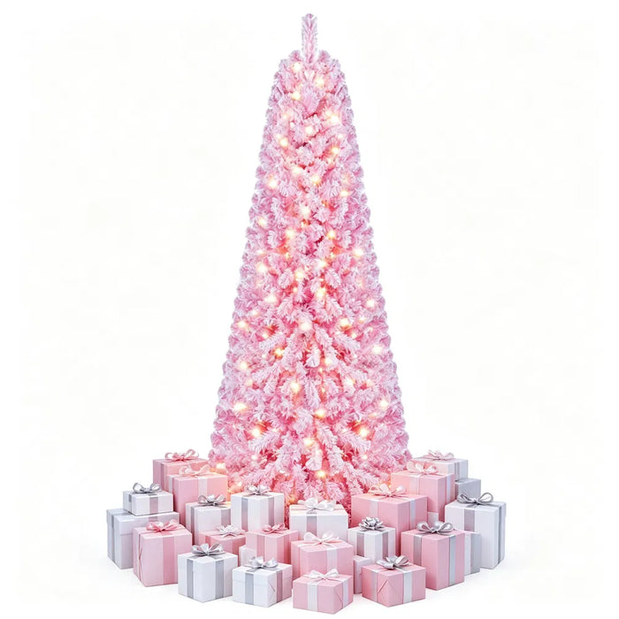 Hendrano 7 ft Pink Flocked Christmas Tree with 280 LEDs and 8 Modes