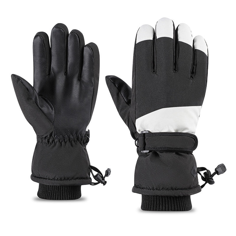 Black and white waterproof ski gloves