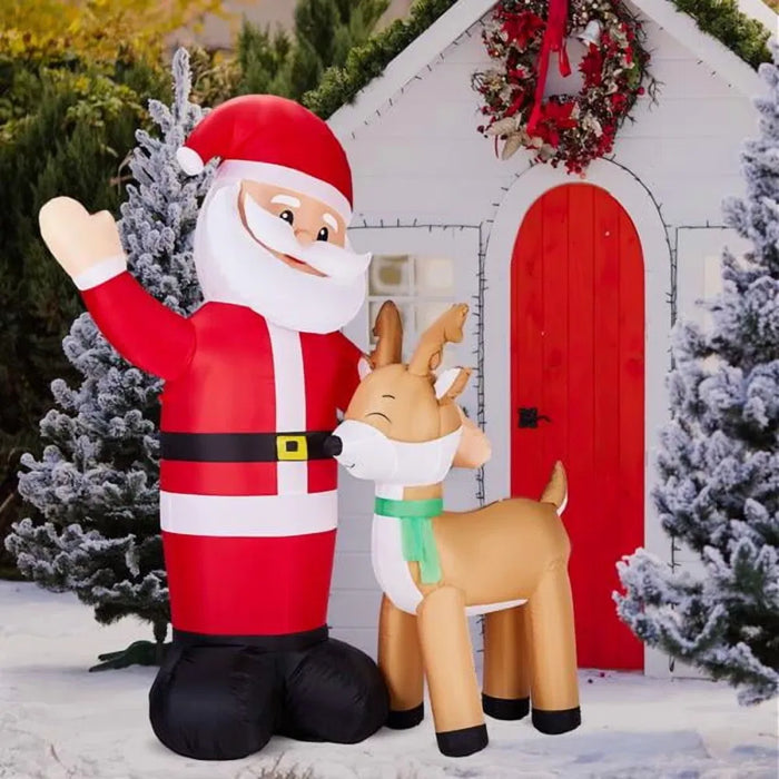 Hendrano 6 ft Inflatable Waving Santa with Reindeer
