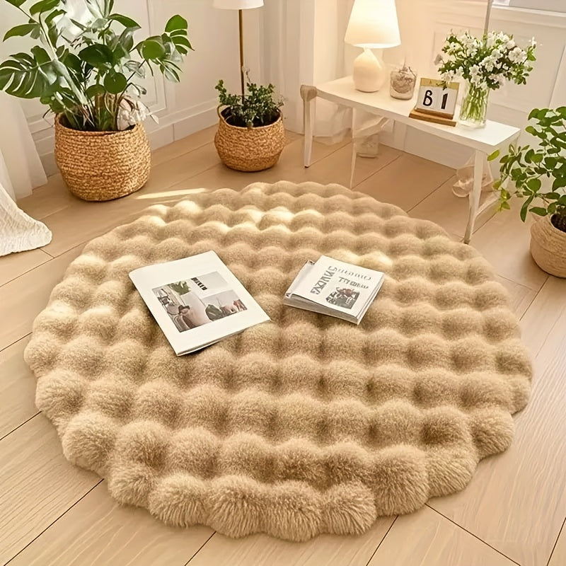 Round Fluffy Bubble Rug in Dense, Soft Fleece for Cozy Rooms