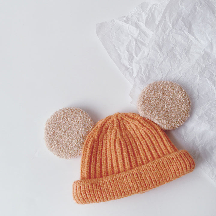 Kids knit beanie with fluffy teddy ears