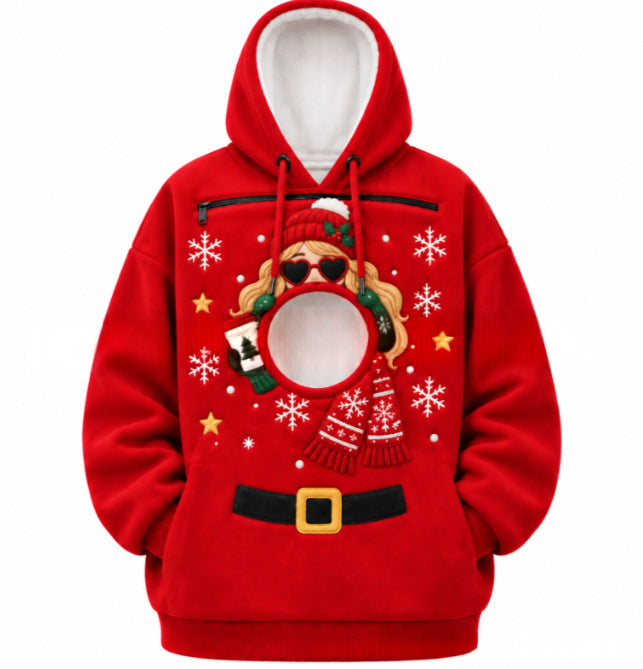 Hoodie with a cat peeking out of the pocket