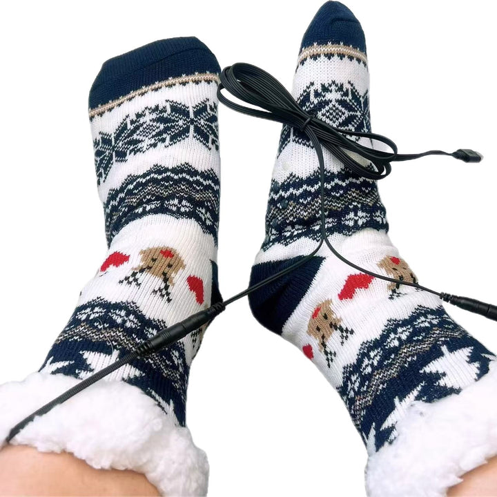 Red knitted Christmas socks with Santa pattern