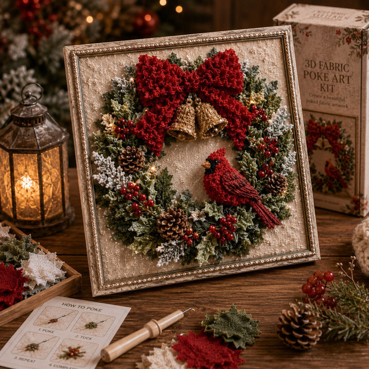 3D fabric poke art Christmas cardinal in frame