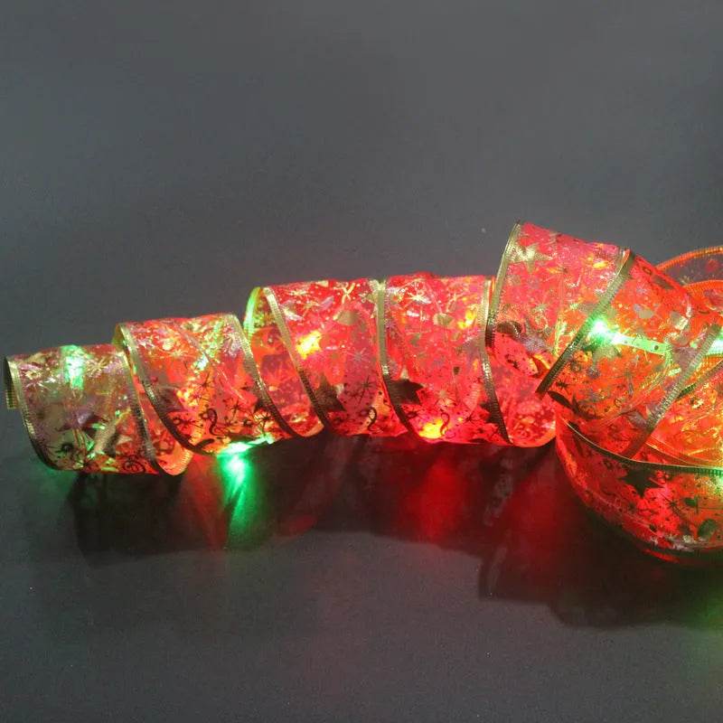 Double-Layer Christmas Ribbon with 50 Built-In LED Lights