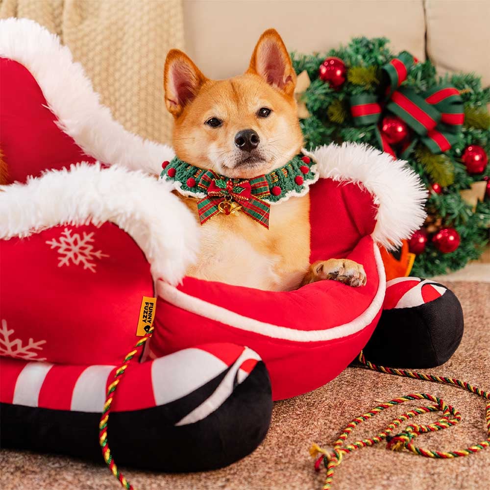 Hendrano™ Sleigh-Shaped Dog Bed with Plush Faux Fur for Cozy Winters