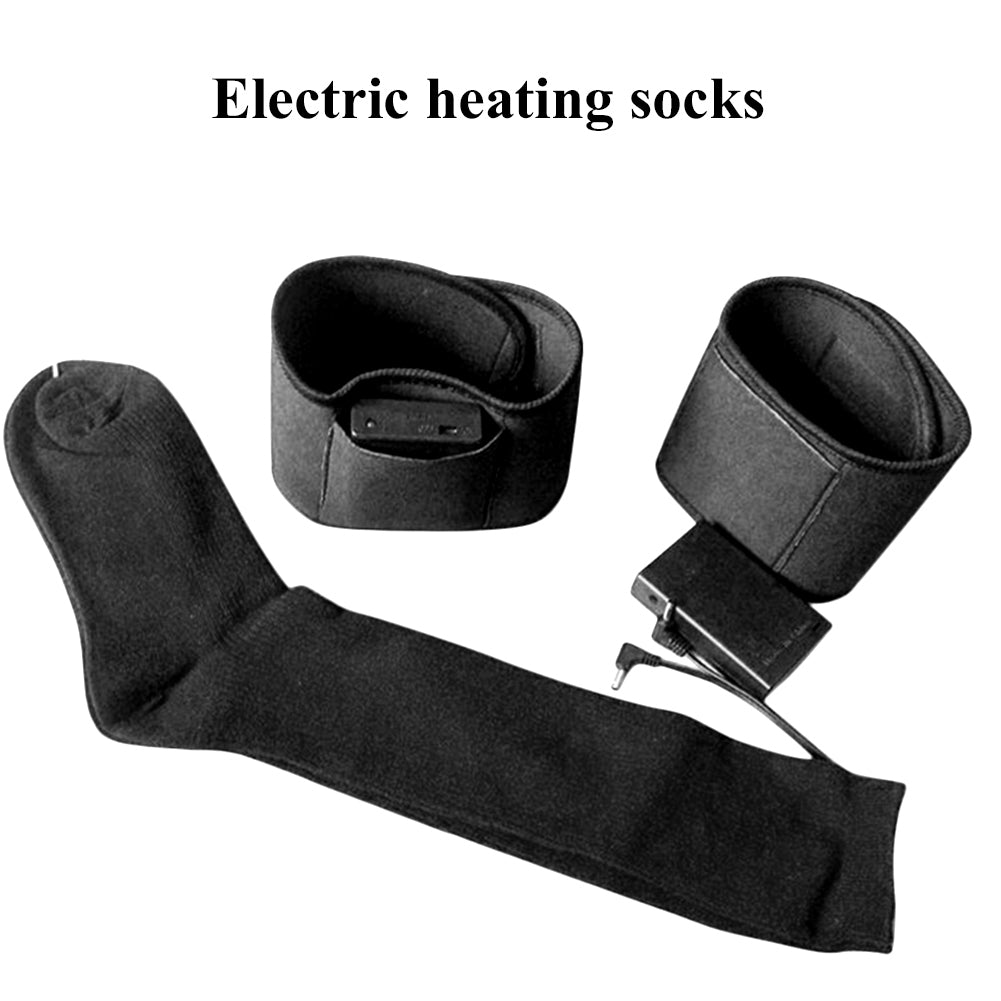 Black heated socks with calf-strap battery cases