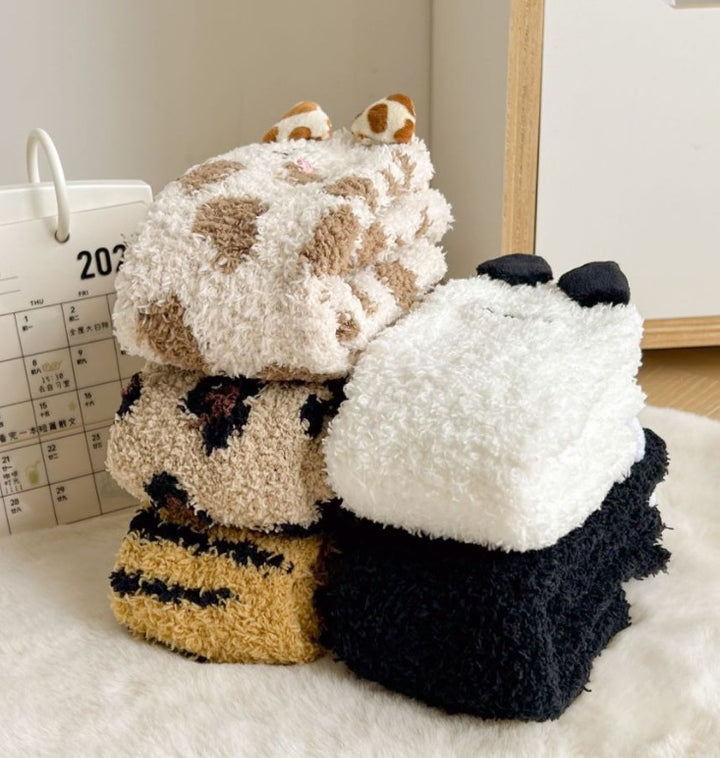 Fluffy cat socks with 3D ears