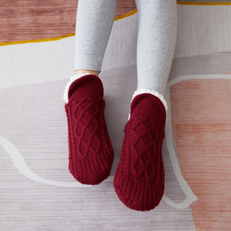 Knit Sherpa-Style Slipper Socks with Silicone Grippers