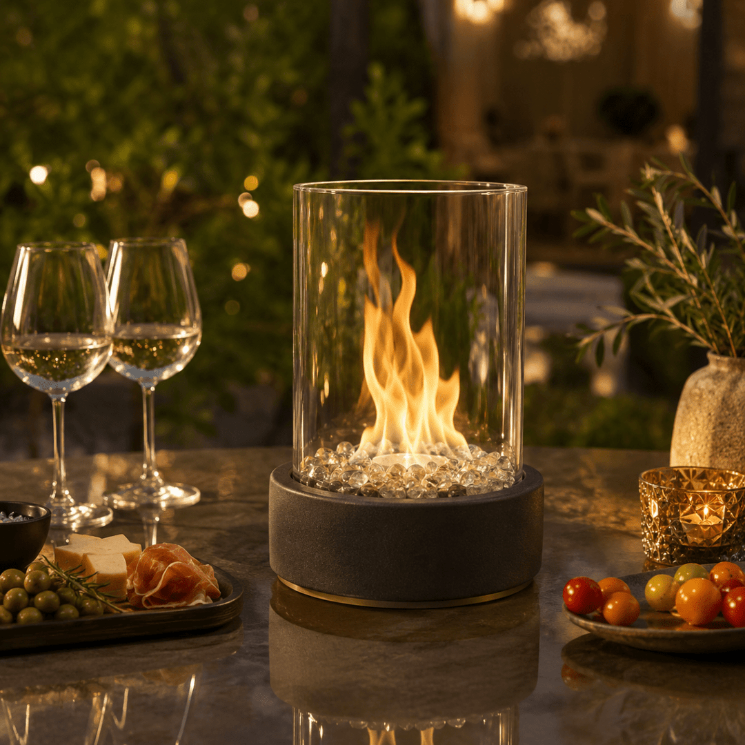 Tabletop Bioethanol Fire Pit with Real Flames and Glass Panels