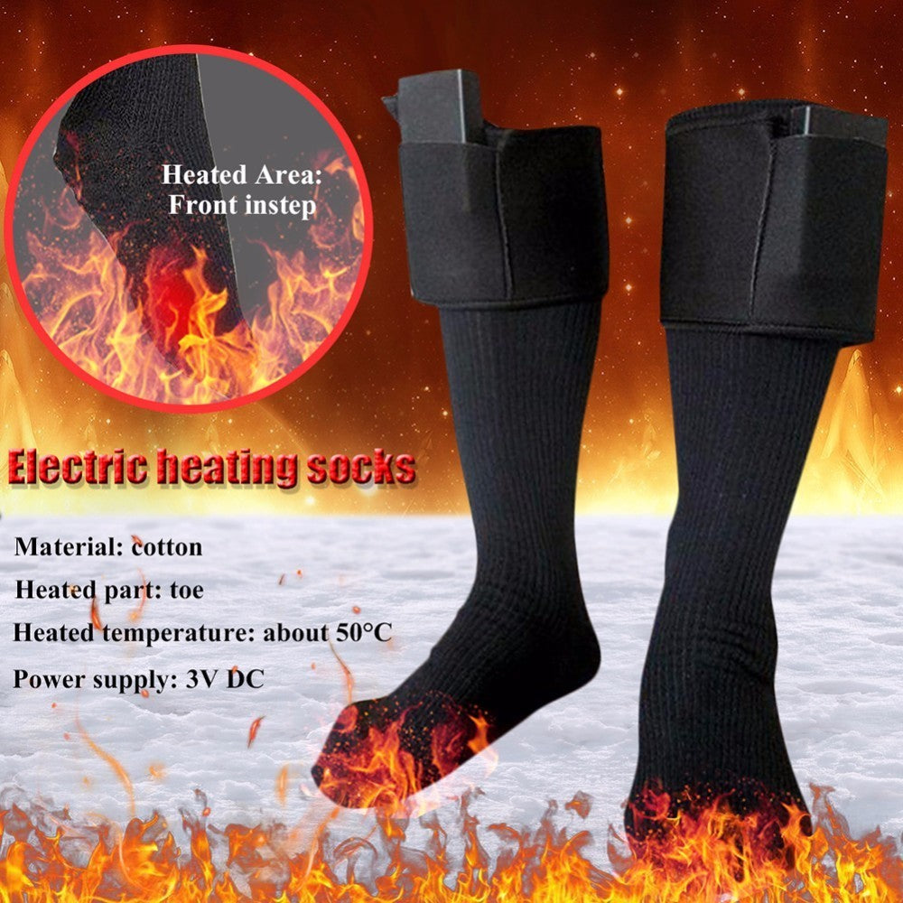 Black heated socks with calf-strap battery cases