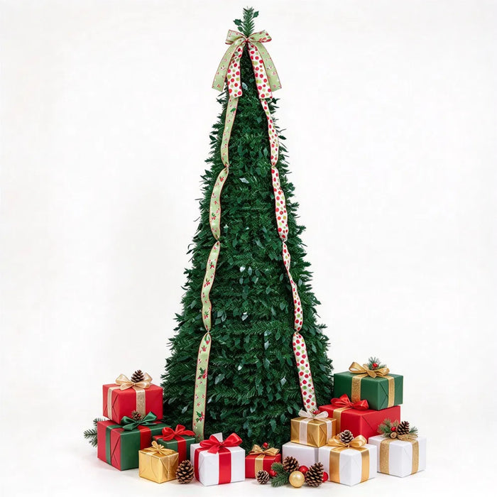 Hendrano 7 ft Pop-Up Christmas Tree with Satin Ribbons, Unlit