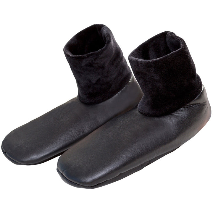 Black faux leather fleece-lined slipper boots