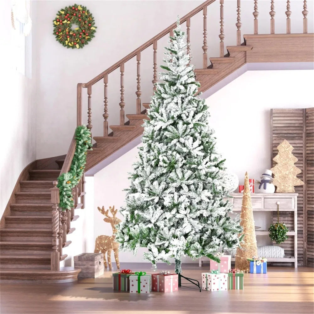 Snow flocked unlit pine Christmas tree