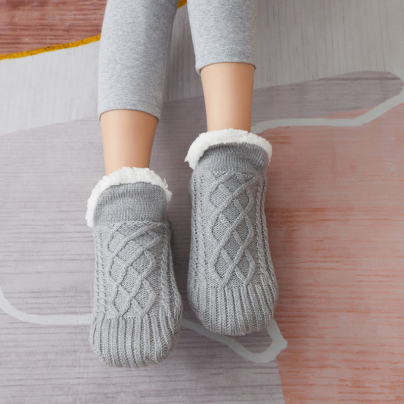 Knit Sherpa-Style Slipper Socks with Silicone Grippers