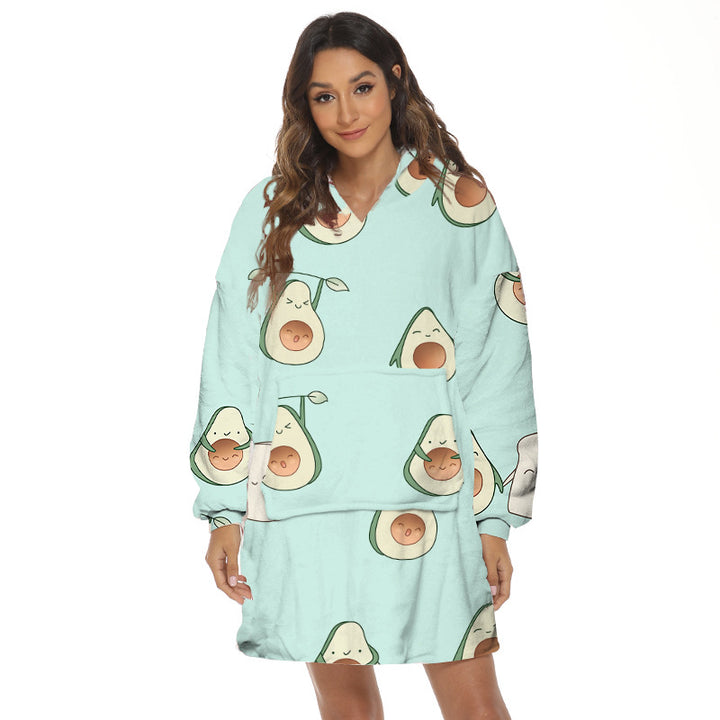 Person wearing oversized hooded blanket