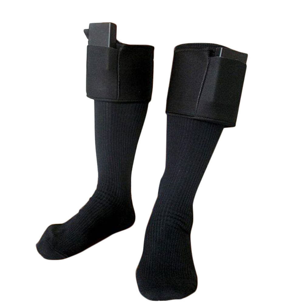 Black heated socks with calf-strap battery cases