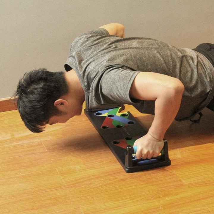 Foldable color-coded push-up board with handles