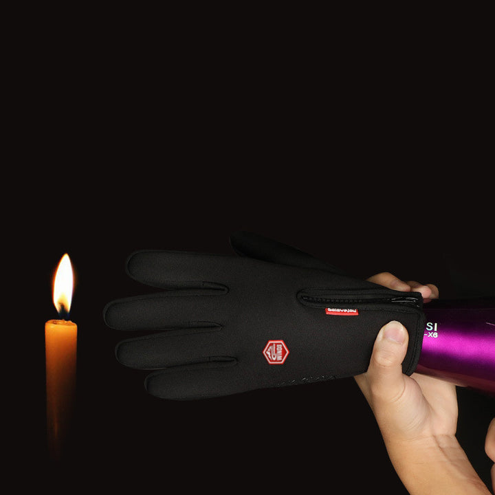 Black touchscreen winter gloves with zip cuff