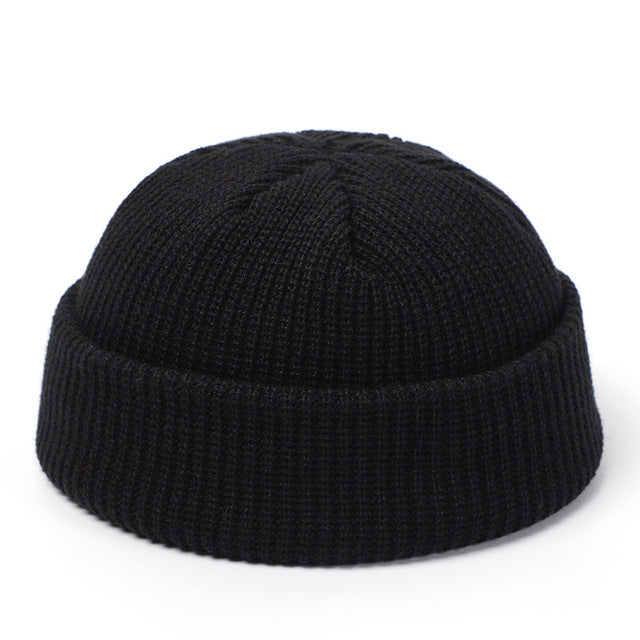 Hendrano Short Ribbed Fisherman Beanie with Turn-Up Cuff