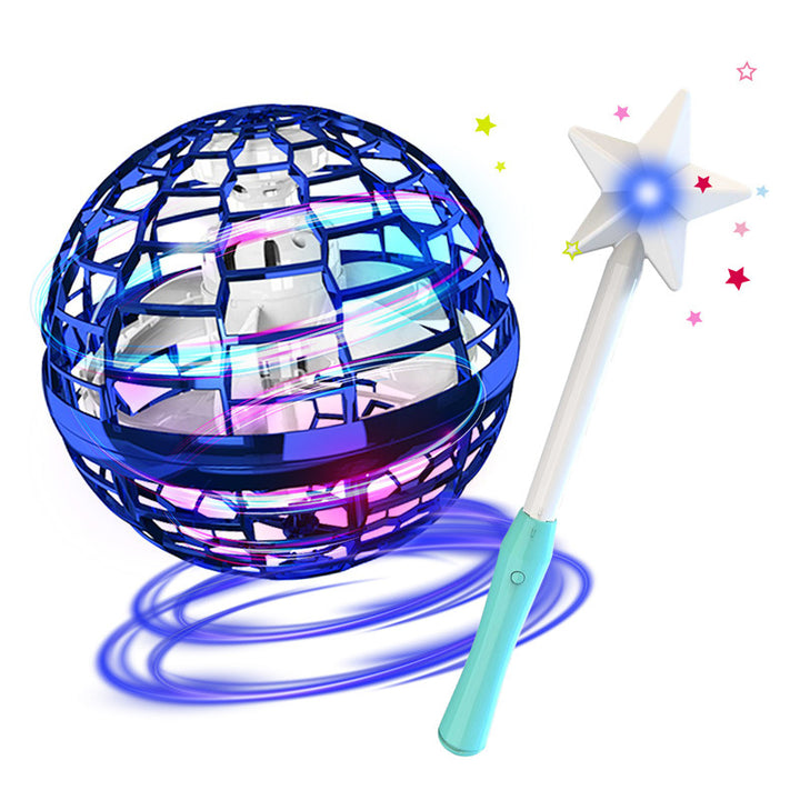 Light-up flying spinner ball with magic wand