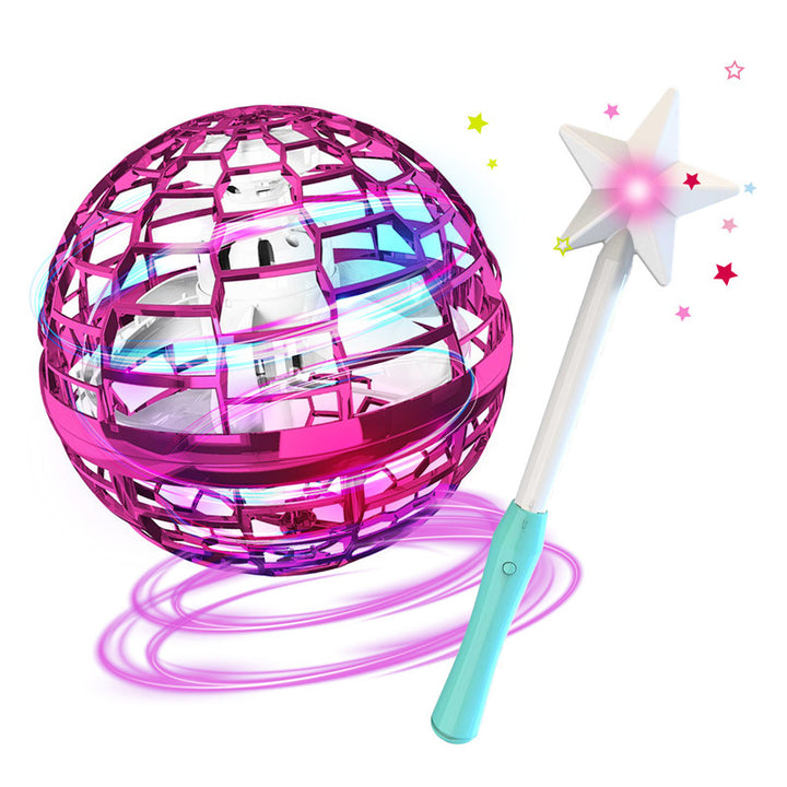 Light-up flying spinner ball with magic wand