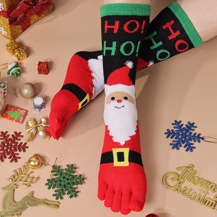 Knee-high Christmas toe socks with penguins