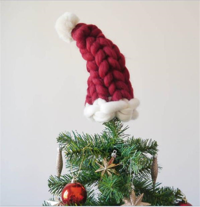Red chunky knit Santa hat with pompom