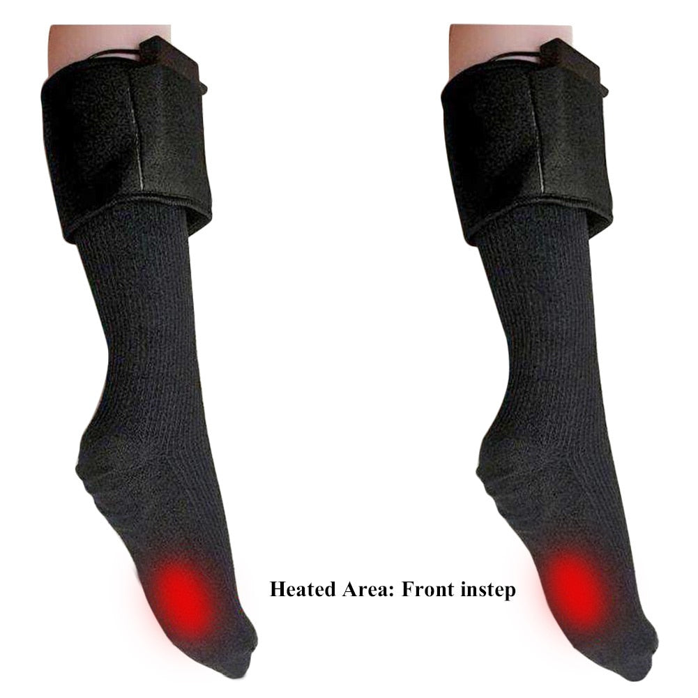 Black heated socks with calf-strap battery cases