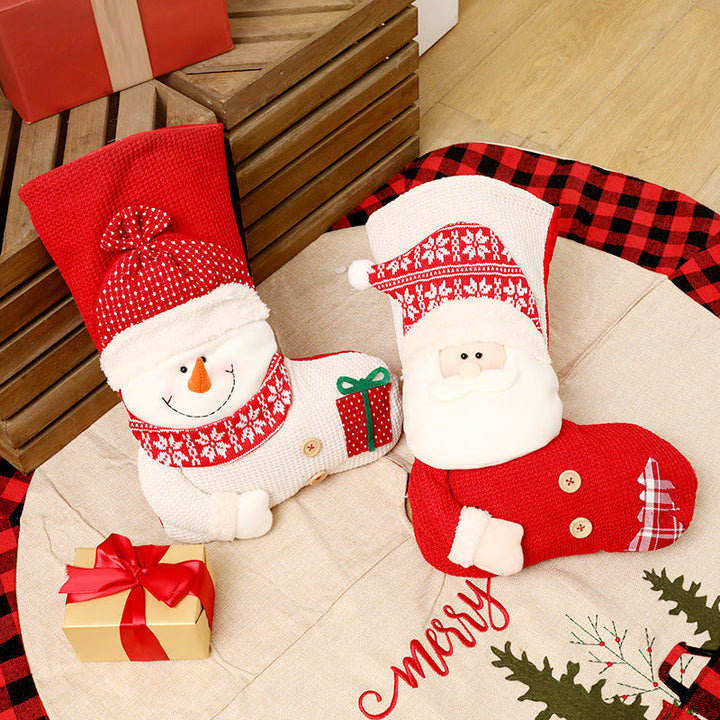 Knitted Christmas Stocking with Santa or Snowman Design