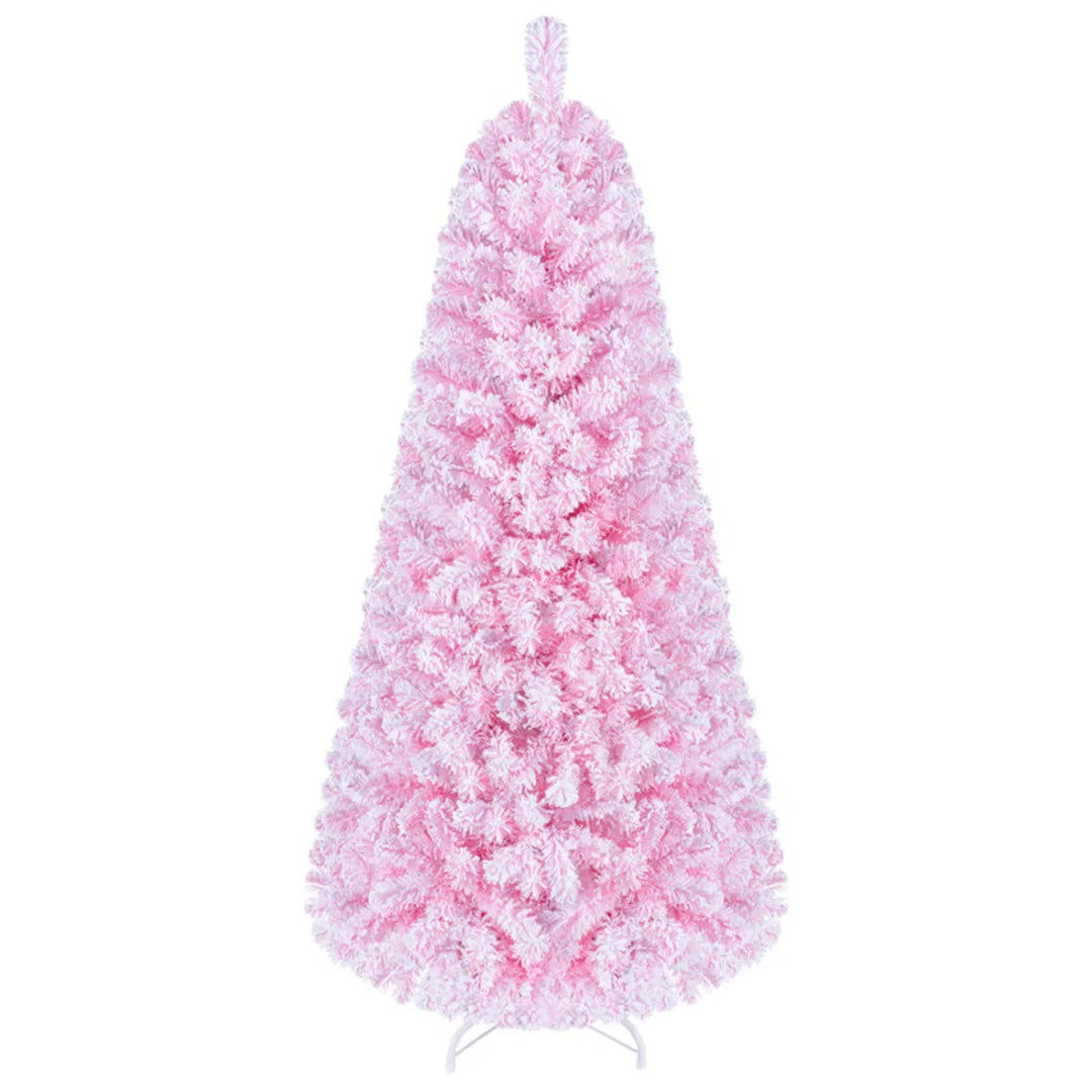 Small pink flocked pre-lit Christmas tree
