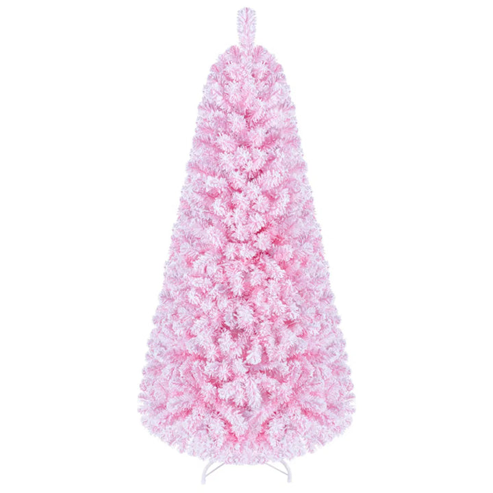 Small pink flocked pre-lit Christmas tree