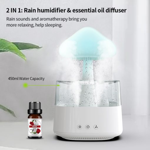 Hendrano™ Rain Cloud Humidifier and Aroma Diffuser with Mushroom Night Light