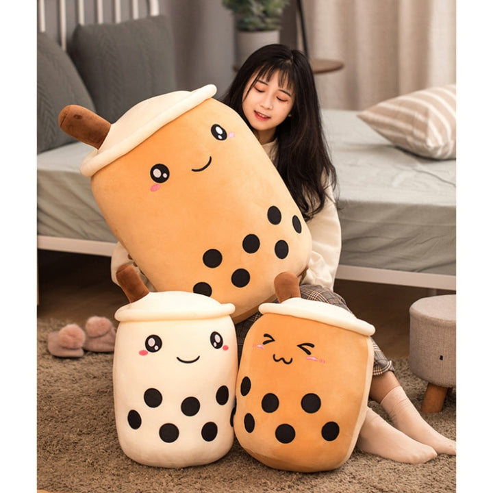 Brown boba tea plush pillow