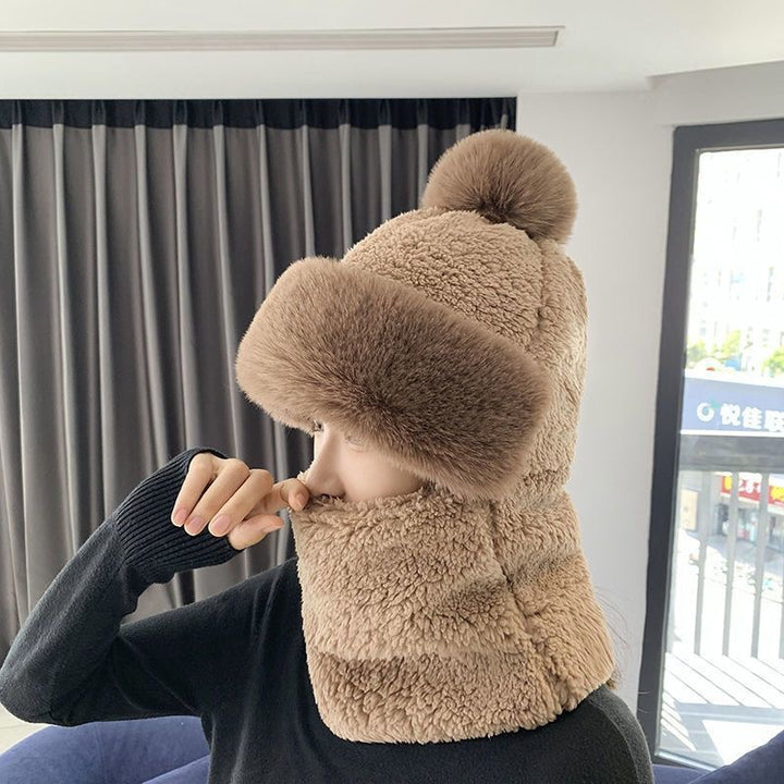 Pink plush hood hat with neck warmer